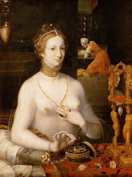 Dame bei ihrer Toilette (Diane de Poitiers) von Schule von Fontainebleau