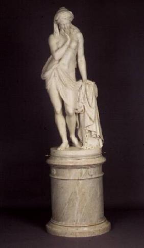 `Greek Slave Girl', on a circular pedestal, marble sculpture