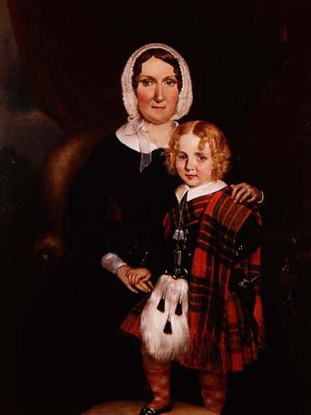 Portrait of a Scottish Woman with her Young Son in Highland Dress von Scottish school
