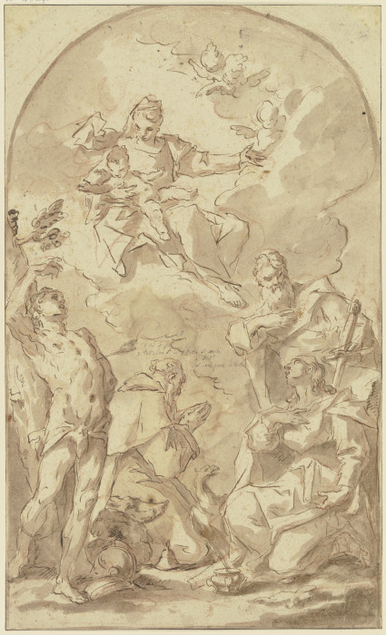 Maria mit dem Jesuskind auf Wolken zu den Heiligen Sebastian, Antonius Abbas, Paulus und Johannes de von Sebastiano Ricci
