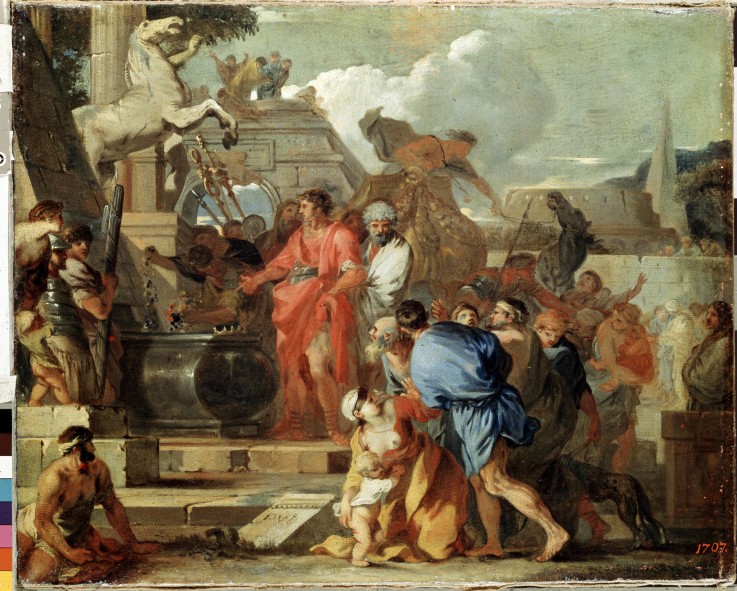Kaiser Augustus vor dem Grab Alexanders des Großen von Sébastien Bourdon