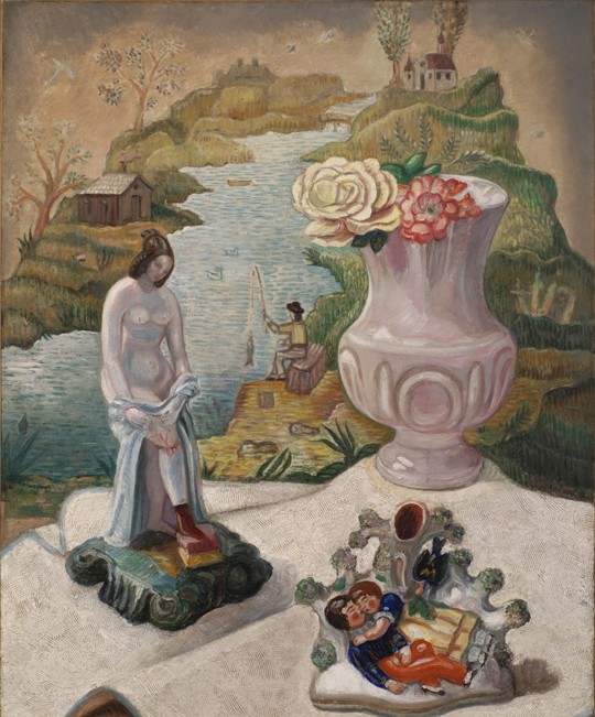 Porzellanfiguren und Blumen von Sergei Jurijewitsch Sudeikin
