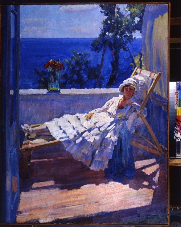 Dame auf dem Balkon von Sergej Arsenjewitsch Winogradow