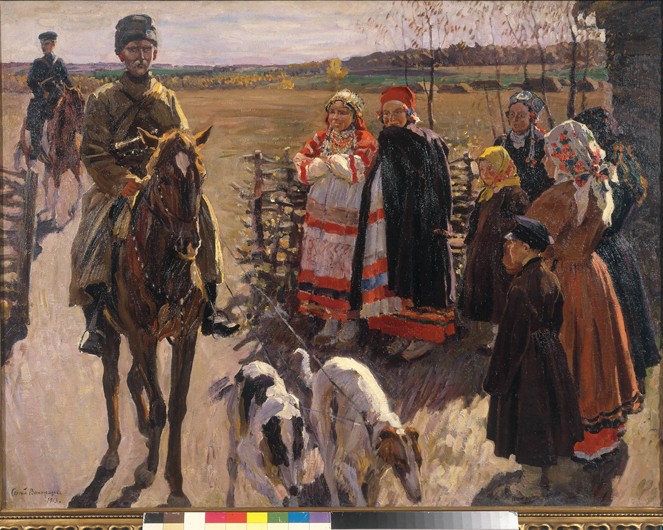 Die Jäger mit Barsoi Windhunde von Sergej Arsenjewitsch Winogradow