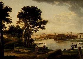 St. Petersburg, Blick von der Petrowsky- Insel zur Tuchkov-Brücke und die Wassiljewski-Insel 1815