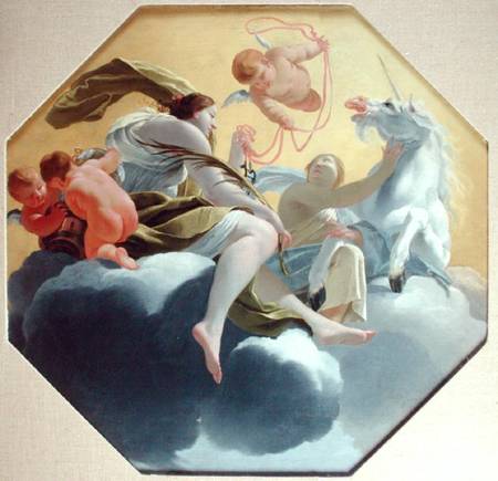 Temperance, from a series of the Four Cardinal Virtues on the ceiling of the Queen's bedroom at Sain von Simon Vouet