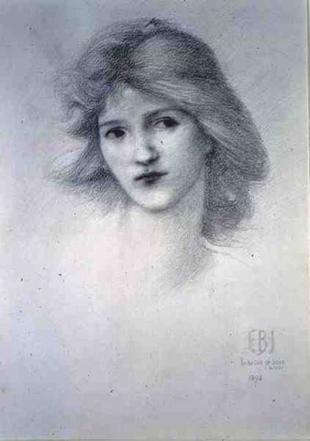 Female Head, study for 'The Car of Love' von Sir Edward Burne-Jones