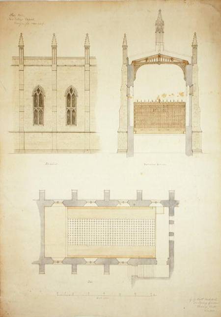 The Hall, New College Oxford: Design for New Roof von Sir George Gilbert Scott