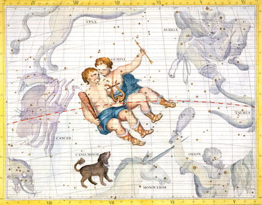 Constellation of Gemini with Canis Minor, plate 13 from 'Atlas Coelestis', by John Flamsteed (1646-1 von Sir James Thornhill