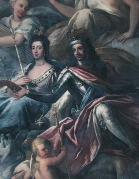 Ceiling of the Painted Hall, detail of King William III (1650-1702) and Queen Mary II (1662-94) Enth von Sir James Thornhill