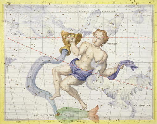 Constellation of Aquarius, plate 9 from 'Atlas Coelestis', by John Flamsteed (1646-1710), published von Sir James Thornhill