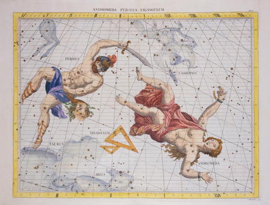 Constellation of Perseus and Andromeda, from 'Atlas Coelestis', by John Flamsteed (1646-1719), pub. von Sir James Thornhill