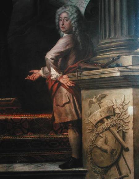 Rear wall painting of the Upper Hall glorifying George I (1660-1727) and the House of Hanover, detai von Sir James Thornhill