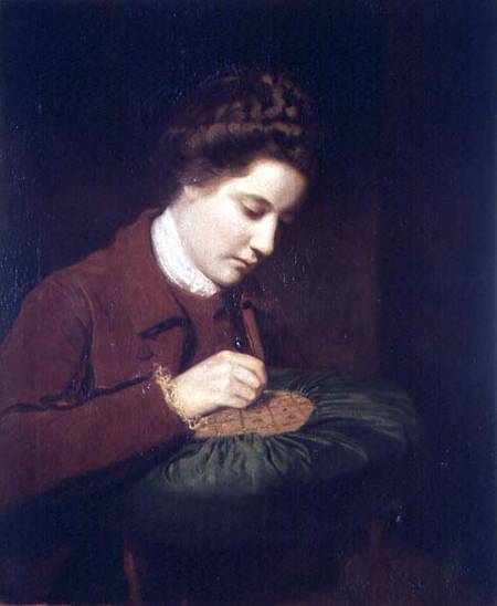 Lady embroidering, Mary Duchess of Richmond von Sir Joshua Reynolds