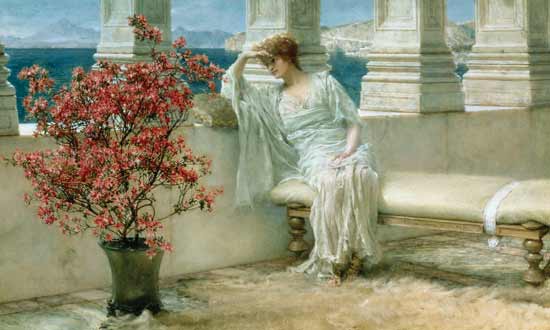 Her eyes are with thoughts and they are far away von Sir Lawrence Alma-Tadema