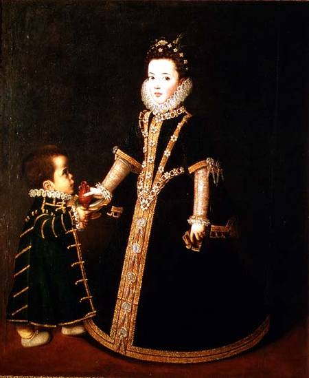 Girl with a dwarf, thought to be a portrait of Margarita of Savoy, daughter of the Duke and Duchess von Sofonisba Anguisciola
