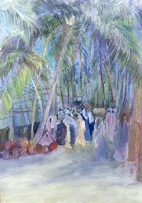 Anjuna Market, Goa, India, 1997 (oil on paper) 