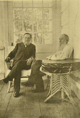 Lew Tolstoi mit dem Bakteriologen Ilja Metschnikow (1845-1916) 1909