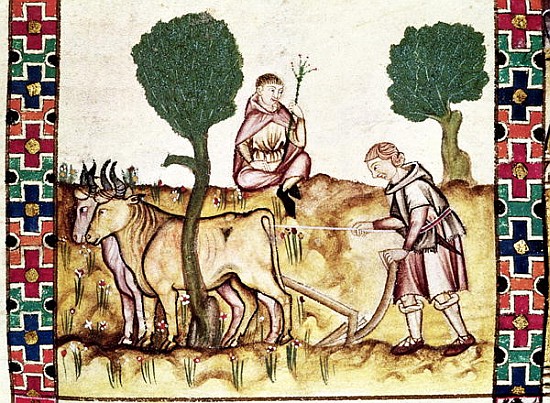 Fol.237r A farmer teaching his son to plough a field von Spanish School