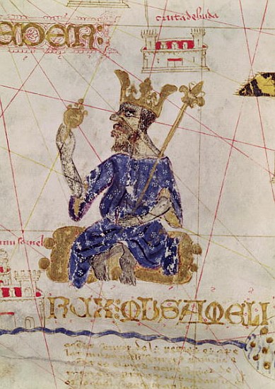 Kankou Mousa, King of Mali, from the Map of Charles V, Map of Mecia de Viladestes, a portulan of Eur von Spanish School