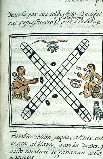 Ms Palat. 218-220 Book IX Aztec men gambling Patoli, from the ''Florentine Codex'' by Bernardino de  von Spanish School