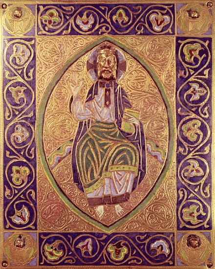 Plaque depicting Christ blessing (gold & champleve enamel) von Spanish School