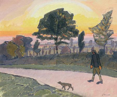 Sunset, Letchworth, with Man and Dog 1912