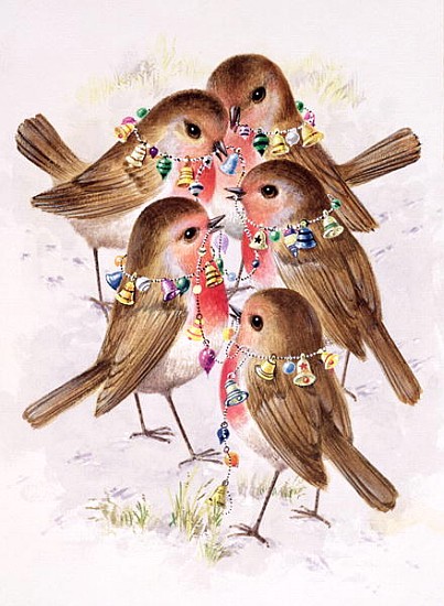Christmas Robins (w/c on paper)  von Stanley  Cooke