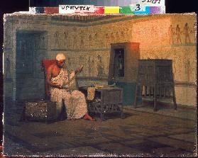 Ägyptischer Priester beim Studium einer Papyrus-Rolle Nach 1903