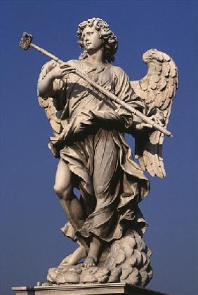 Statue of an angel holding a Passion instrument (colour photo)