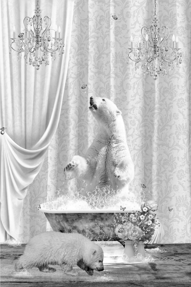 Eisbären und Blasen in Schwarz und Weiß von Sue Skellern