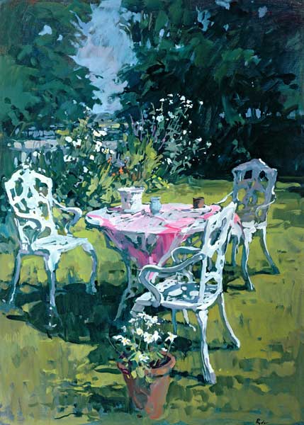 White Chairs at Belchester, 1997 (oil on canvas)  von Susan  Ryder