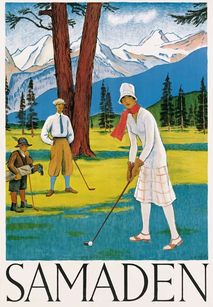 Poster advertising Samaden in Switzerland von Swiss School, (20th century)