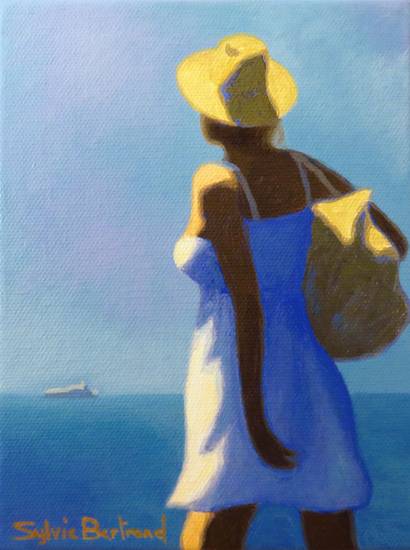 Jeune femme devant la mer , inspiré de la Promenade des Anglais , Nice 2016
