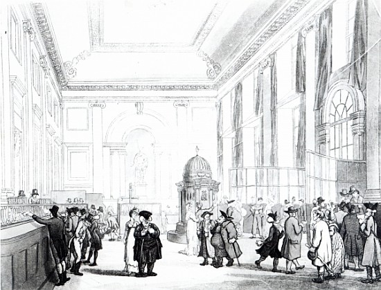 Bank of England, Great Hall, from Ackermann''s ''Microcosm of London'' von T.(1756-1827) Rowlandson