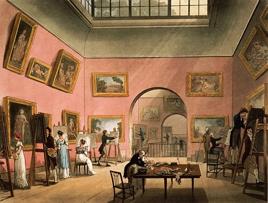 Students learning to paint and making copies of pictures at the British Institution, Pall Mall, from von T.(1756-1827) Rowlandson