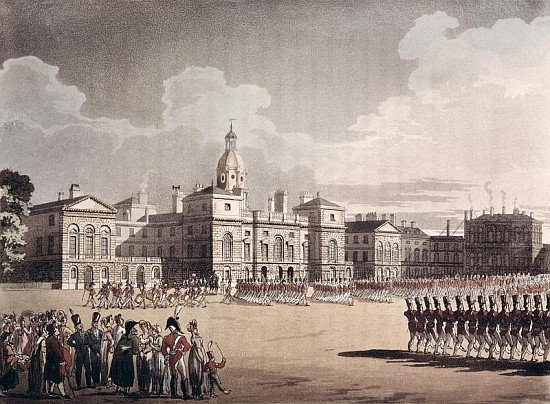 Mounting Guard at St. James''s Park; engraved by J. Bluck, pub. 1809Ackermann''s ''Repository of Art von T. Rowlandson