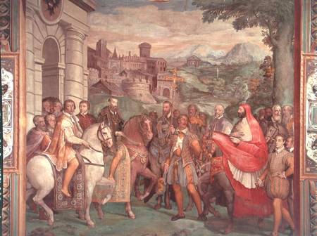 Charles V (1500-58) with Alessandro Farnese (1546-92) at Worms, from the 'Sala dei Fasti Farnese' (H von Taddeo & Federico Zuccaro or Zuccari