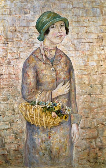 A Girl with a Basket of Flowers von Tadeusz Makowski