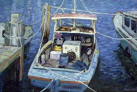 Old Fishing Launch at the Wharf, 1988 (oil on canvas) 