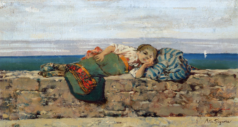 Peasant girl lying on a parapet von Telemaco Signorini
