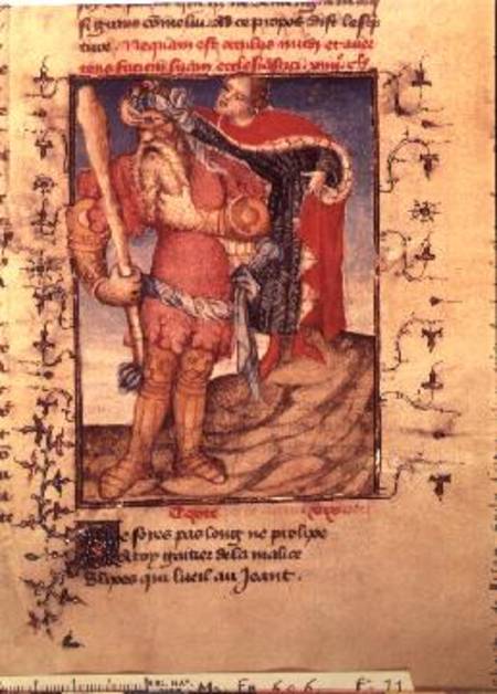Fr 606 f.11 Ulysses piercing the eye of the Cyclops, from the L'Epitre d'Othea von the Epitre Master