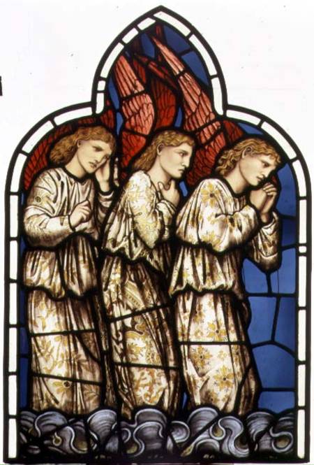 Three Angels, stained glass window removed from the east window of St. James' Church, Brighouse, Wes von The William Morris factory