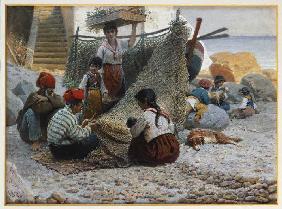 Fischer beim Ausbessern der Netze auf Capri 1892