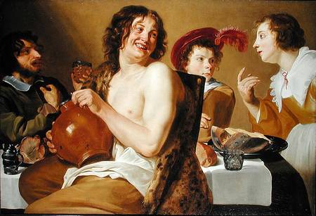 Figures eating and drinking around a table von Theodor Rombouts