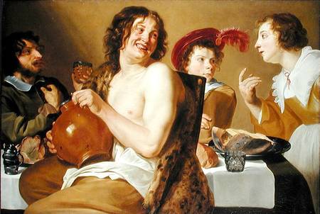 Figures eating and drinking around a table von Theodor Rombouts
