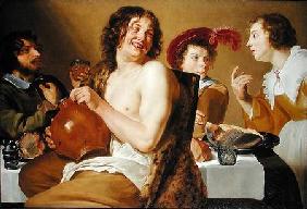 Figures eating and drinking around a table 1634