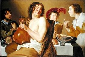 Figures eating and drinking around a table 1634