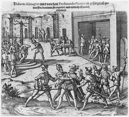 Capture, trial and execution of Diego de Almagro by order of Francisco Pizarro von Theodore de Bry