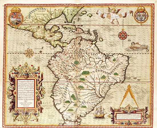 Map of Central and South America, from ''Americae Tertia Pars..'' von Theodore de Bry